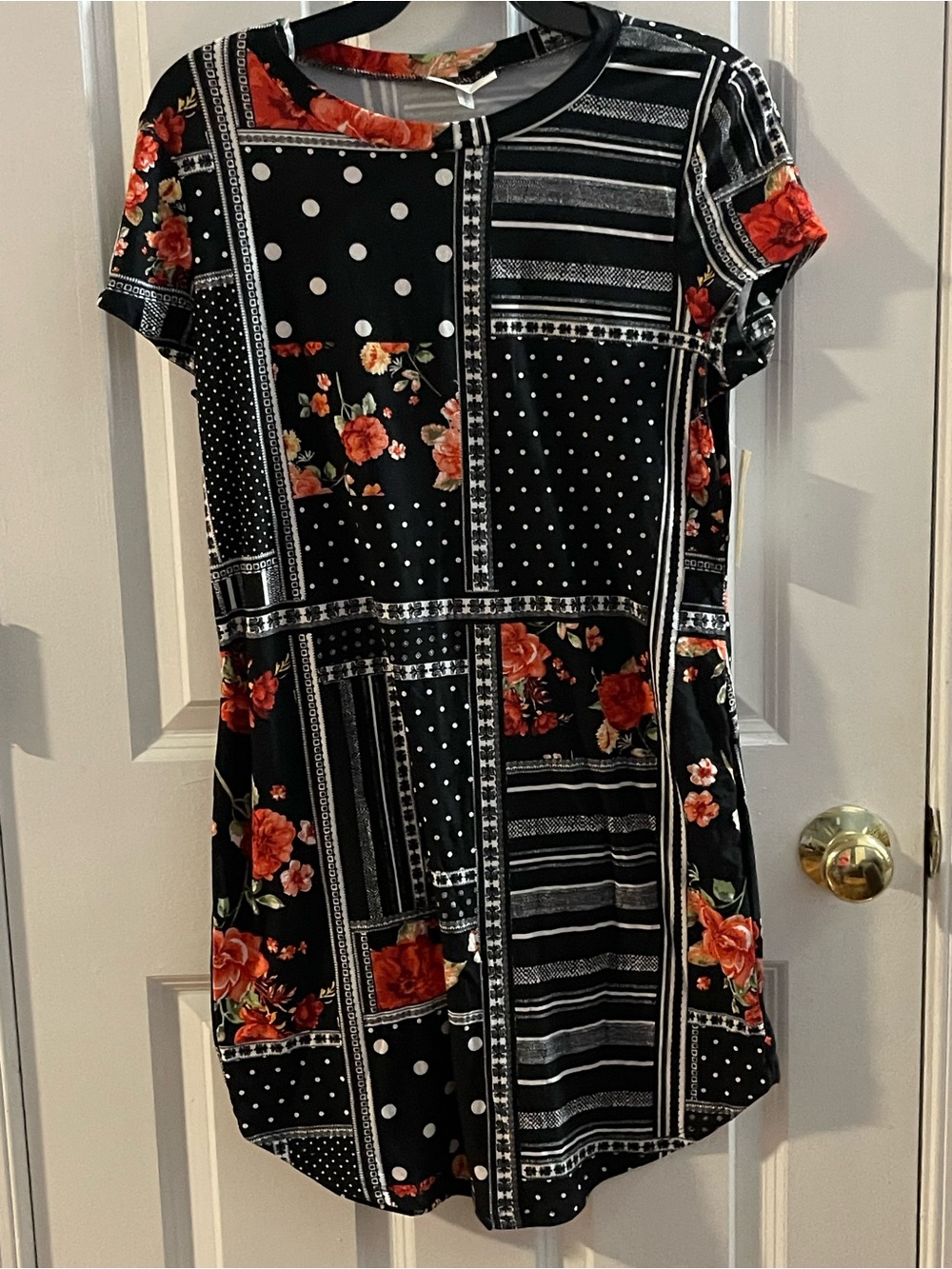 Bobbie Brooks Black Mini Dress with Red Floral Patchwork